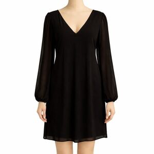 Classic Black V-Neck Long Sleeve Dress